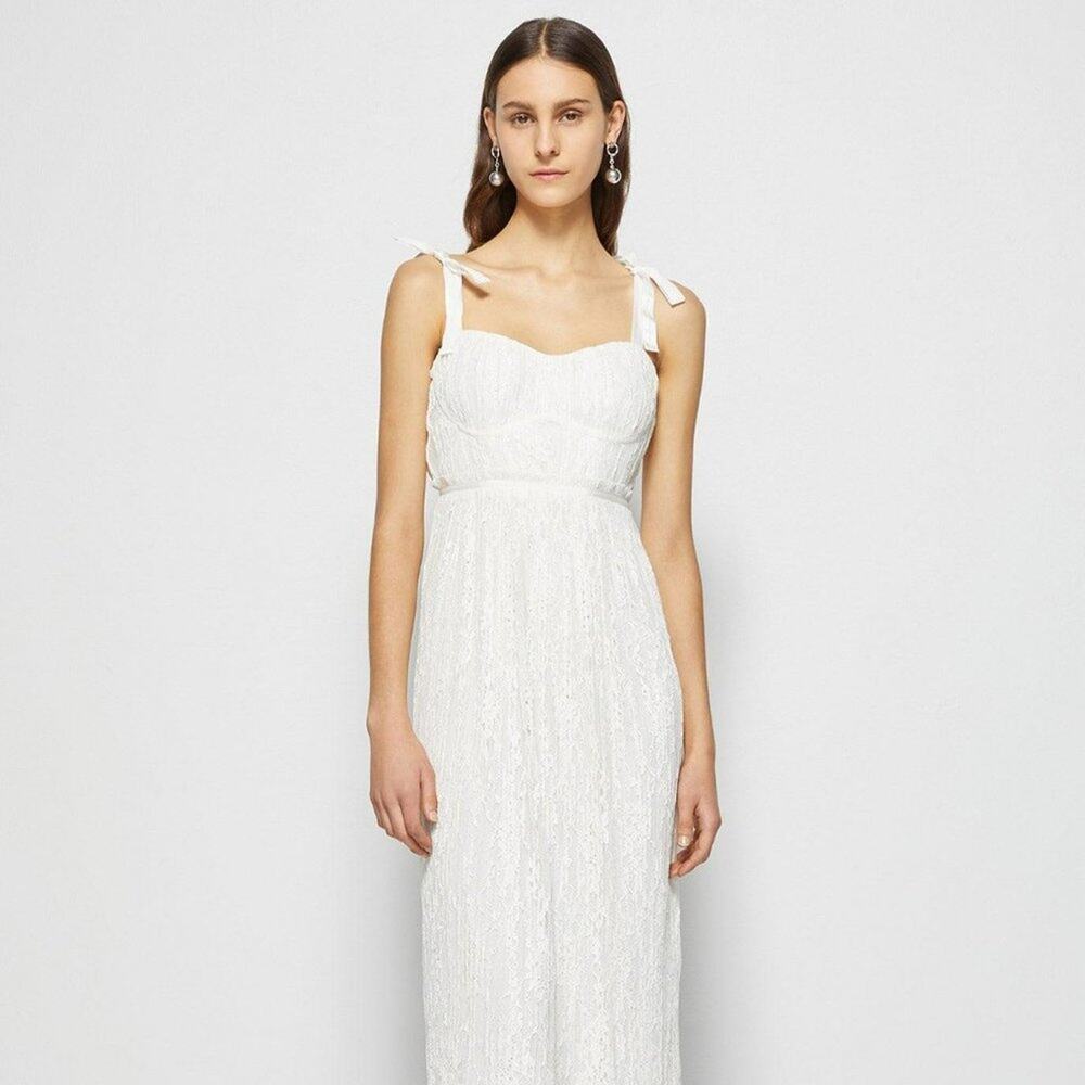 NWT Jonathan Simkhai Bonnie Dress Silk Pleated Lace Plisse Bustier White Size 12
